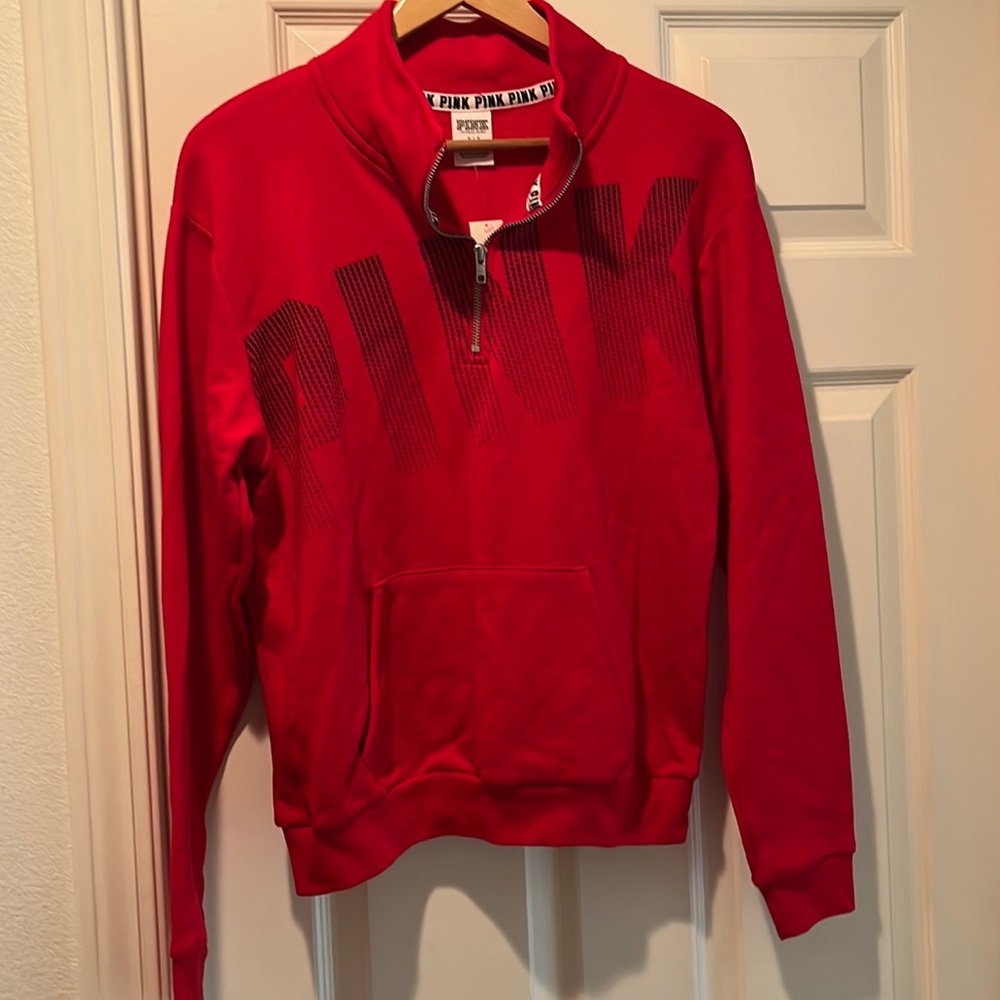 PINK 3/4 zip red sweatshirt. Size S